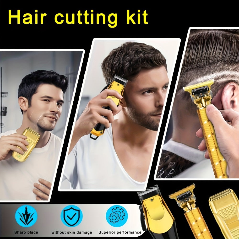 Men's Grooming Kit Hair Clipper Set USB Rechargeable LCD Display - Professional Clipper Razor T-Blade Trimmer 8 Guide Combs & Apron Complete Home Barber Kit Gold Black Gift for Men - product image 3