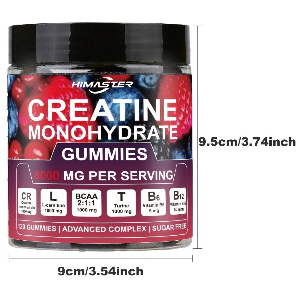 Creatine Monohydrate Gummies 8000mg Blueberry Flavor – with L-Taurine, BCAA, Vitamin B6 & B12 | Pre-Workout Muscle Strength & Endurance Supplement for Men & Women | 120 Count | Yea - product image 8