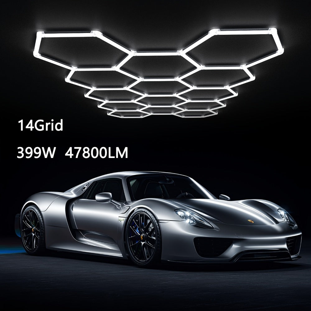 LED Hexagonal Garage Light 6500K – Super Bright Daylight White Shop Light 42W–620W for Auto Detailing, Warehouse, Workshop, Basement & Gym (1 to 32 Grids, Hex Frame Available) - product image 11