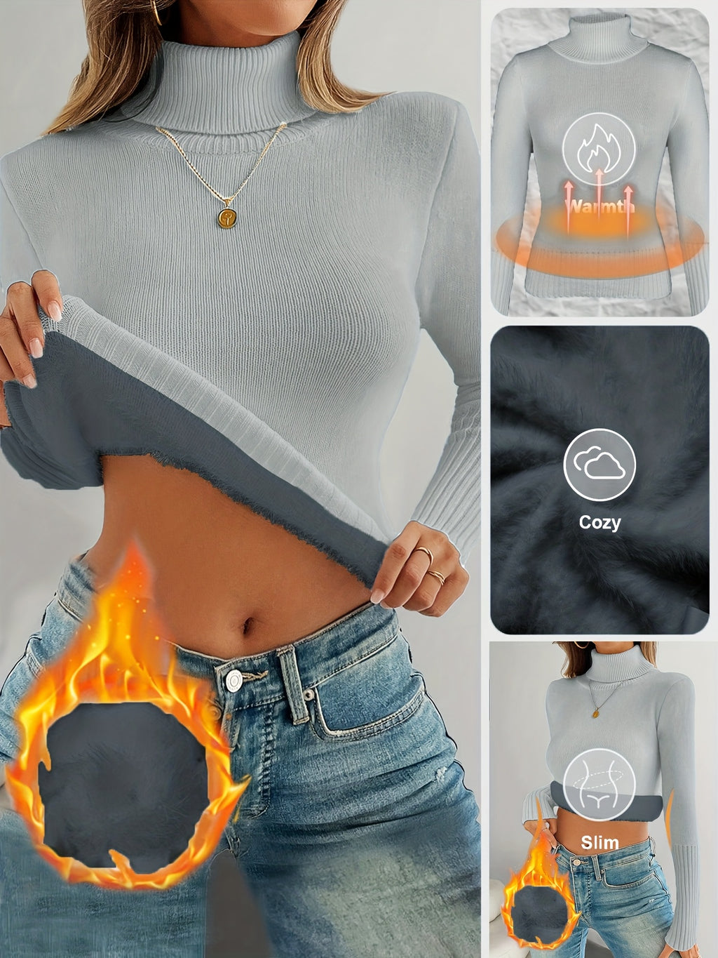 Lune's European and American Style High-Neck Thick Warm Inner Fitted Long-Sleeve Sweater, Perfect for Autumn and Winter - product image 8