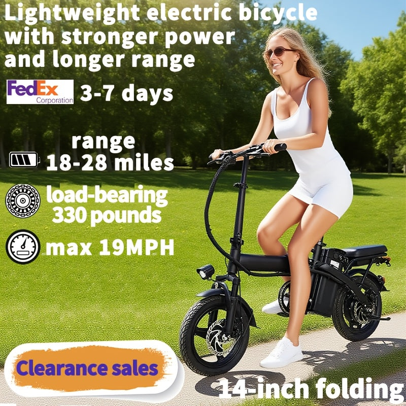 14 Inch Foldable Electric Bicycle, 330 Pound Load-bearing Capacity, Max Speed Of 19MPH, 48V Lithium Battery, Range Of Approximately 18-28 Miles, Portable - product image