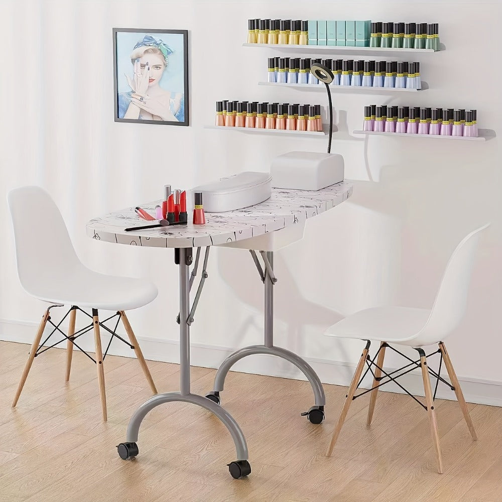 Foldable Nail Table with LED Lamp Drawer Lockable Wheels Wrist Cushion & Carrying Bag – Portable Manicure Station for Nail Salon Technician Home Studio White - product image 20
