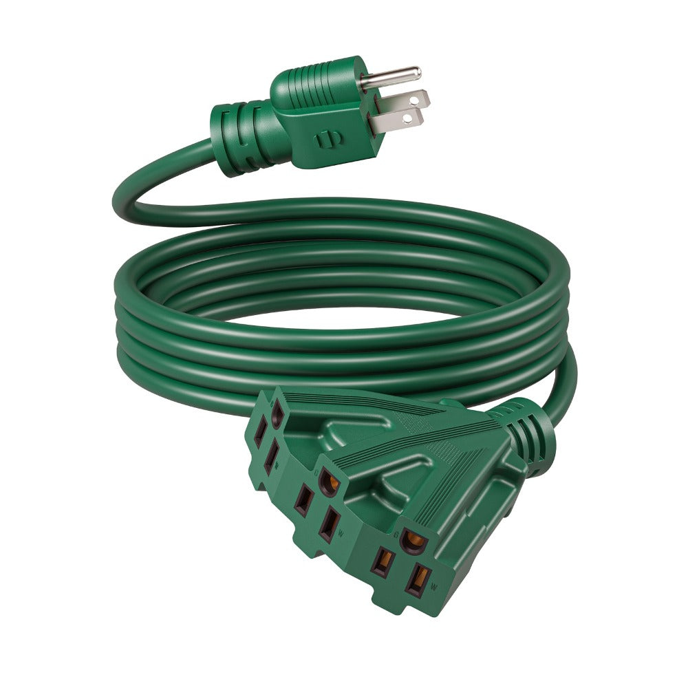 Green Extension Cord 3-Outlet Splitter 12FT 16/3 SJTW Flexible Copper Wire Triple Tap for Christmas Lights Holiday Decoration Landscape Lighting Outdoor Indoor Garage Workshop - product image