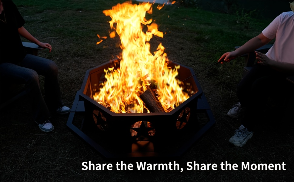 Extra Large Octagonal Fire Pit for Outside, Heavy Duty Steel Wood Burning Firepit for Backyard Patio Camping Garden, 43 & 45 Inch Outdoor Fire Bowl, Black - product image 7