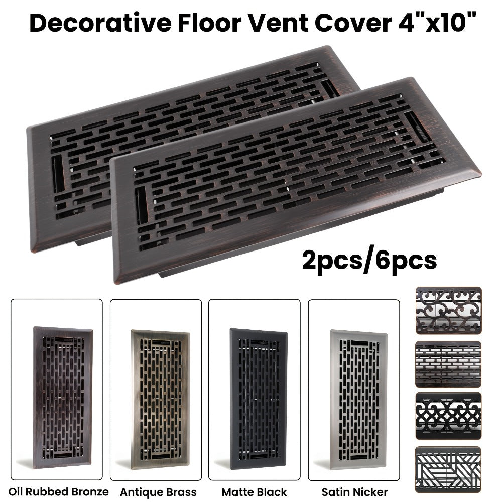 Floor Vent Register Cover 4x10 Inch Heavy Duty Walkable Steel Decorative Air Vent Grille Adjustable Airflow for Home HVAC 2-Pack Savannah Boston Design Multi Finish - product image