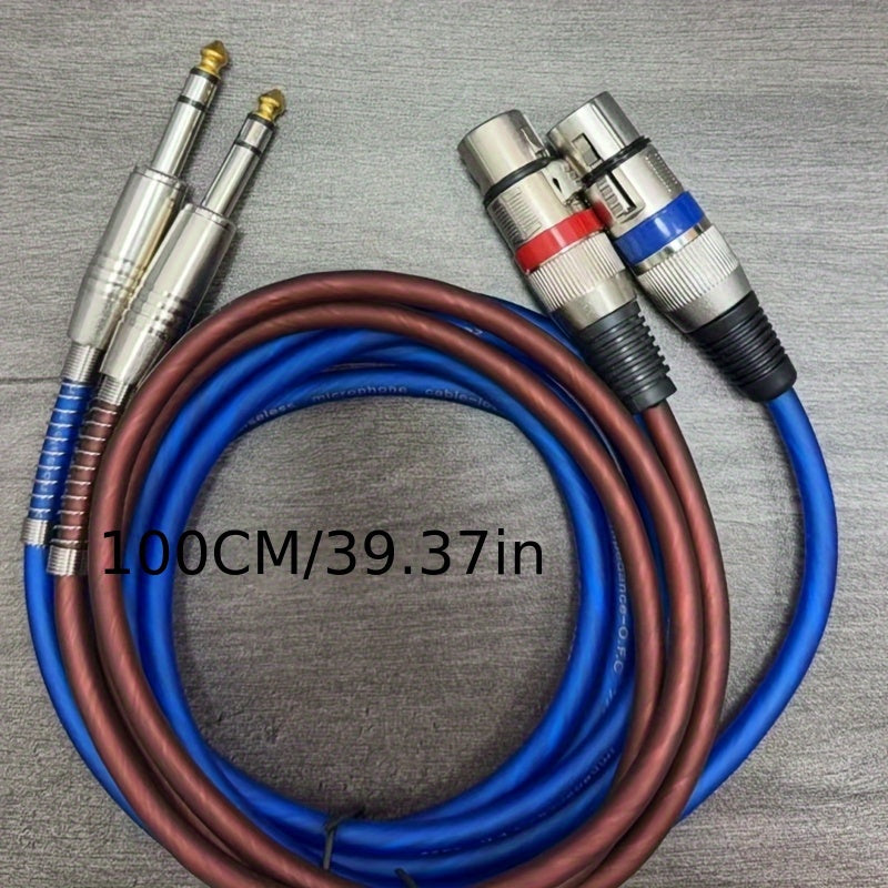 2-Pack High-Quality Blue-Brown 6.5mm to XLR Female Cable | Available in 3 Feet (1 Meter) and 10 Feet (3 Meters), Tinned Copper Core, Suitable for Microphone Mixers, Recording Studios, Stage Lighting