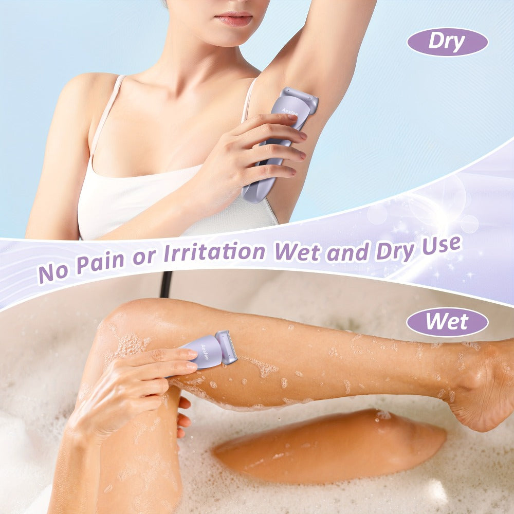 Bikini Shaver for Women Waterproof Rechargeable Stainless Steel Blade Electric Body Hair Razor – Wet & Dry Pubic Legs Arms Underarm Hair Removal, Portable Close Shave Purple - product image 2