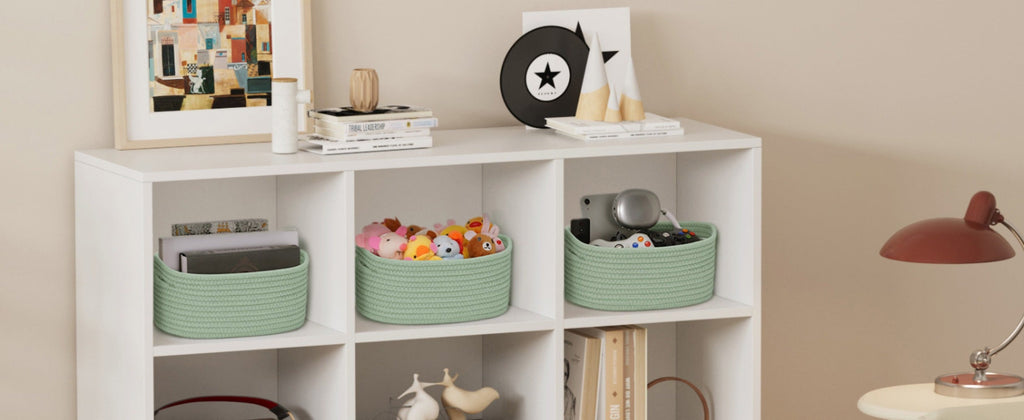 Woven Storage Baskets 6-Pack Cotton Rope Cube Bins 11x7x5" | Handmade Small Shelf Baskets for Organizing Closet Bedroom Living Room Playroom | Round Decorative Storage Caddy Multip - product image 18