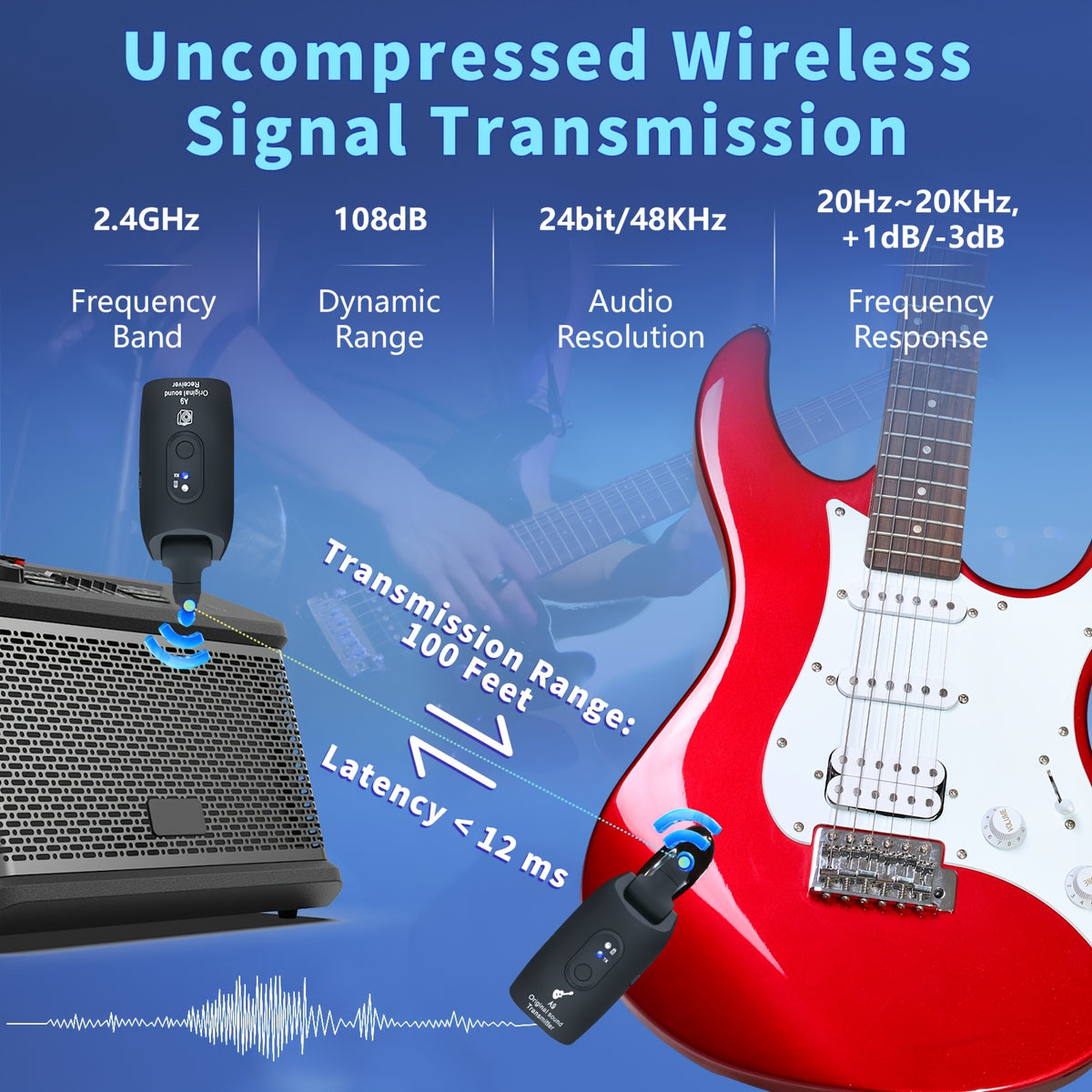 Wireless Guitar System 2.4GHz Built-in Rechargeable Lithium Battery 270°Rotatable Audio Wireless Transmitter Receiver for Acoustic Guitar Bass Violin Keyboard - product image 14