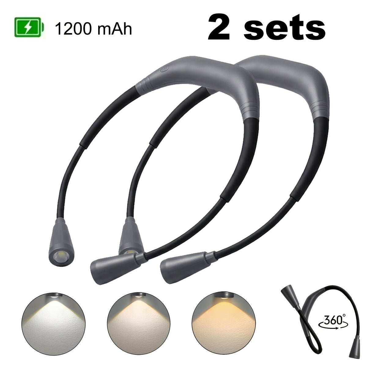 LED Neck Reading Light USB Rechargeable, 3 Color Modes Adjustable Brightness Hands-Free Book Light for Reading in Bed, Knitting, Crafts, Camping & Bedroom, Portable Wearable Neck L - product image 13