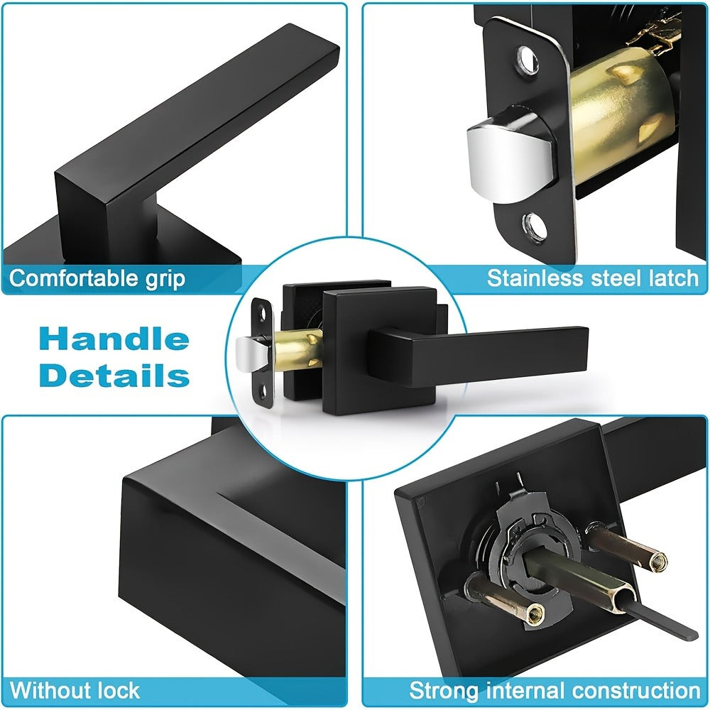 Matte Black Square Door Handle Set – Interior Passage Door Knob for Hall & Closet, Heavy-Duty Left & Right Hand Compatible, Modern Hardware - product image 10
