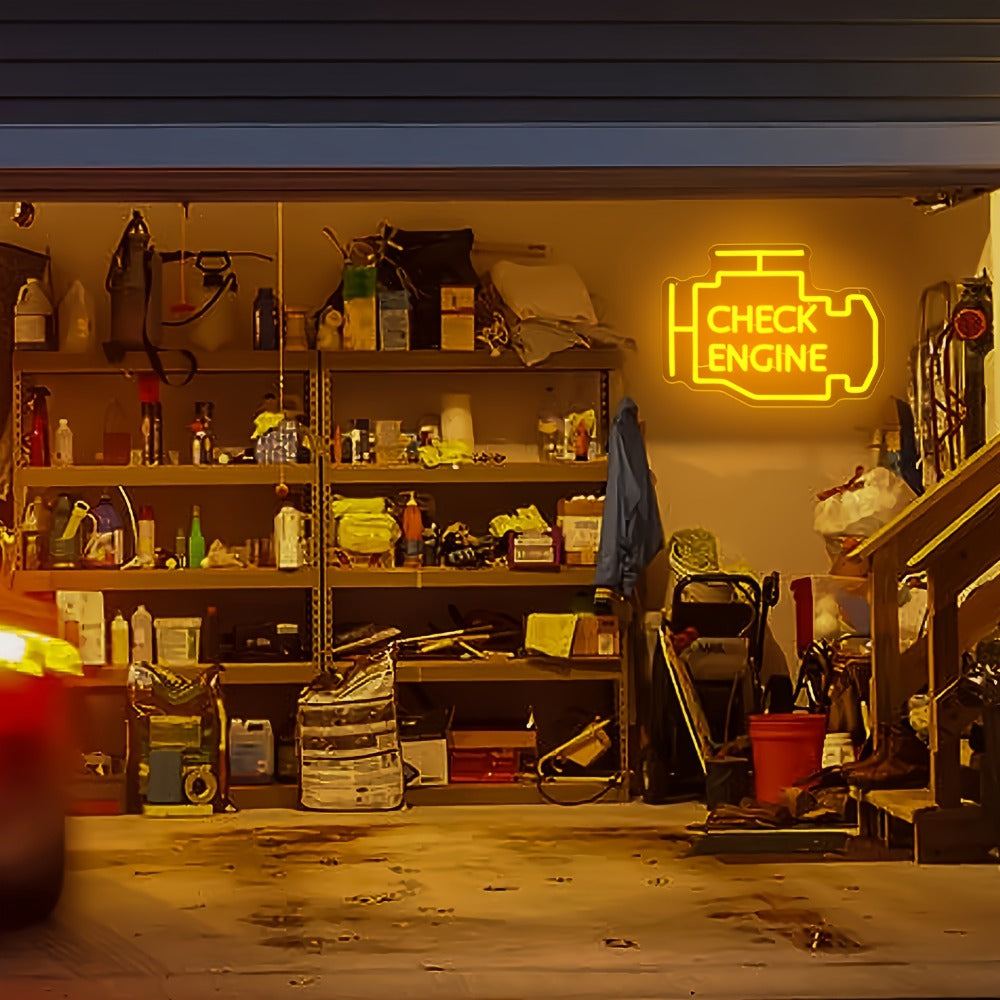 Check Engine Neon Sign – LED Dimmable USB Powered Neon Light for Garage Wall Decor, Car Repair Shop, Workshop, Man Cave, Game Room, Bedroom & Car Party Decorations (Yellow / Multi- - product image 6