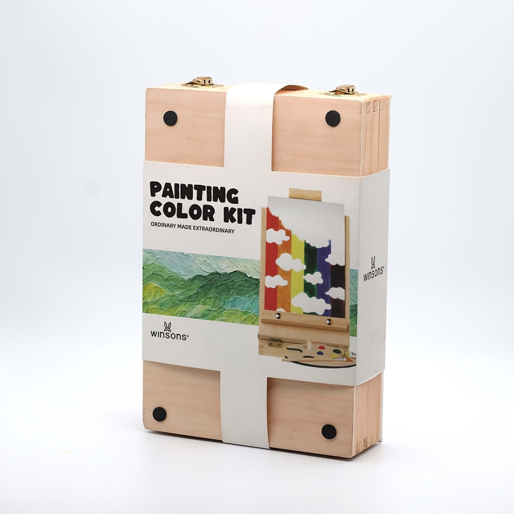 Plein Air Painting Set 14 Piece – Complete Outdoor Art Kit for Artists Adults Beginners – Carry-along Sketch Box with Adjustable Wooden Tabletop Easel Paint Canvas Tray 4 Brushes & Palette Knife