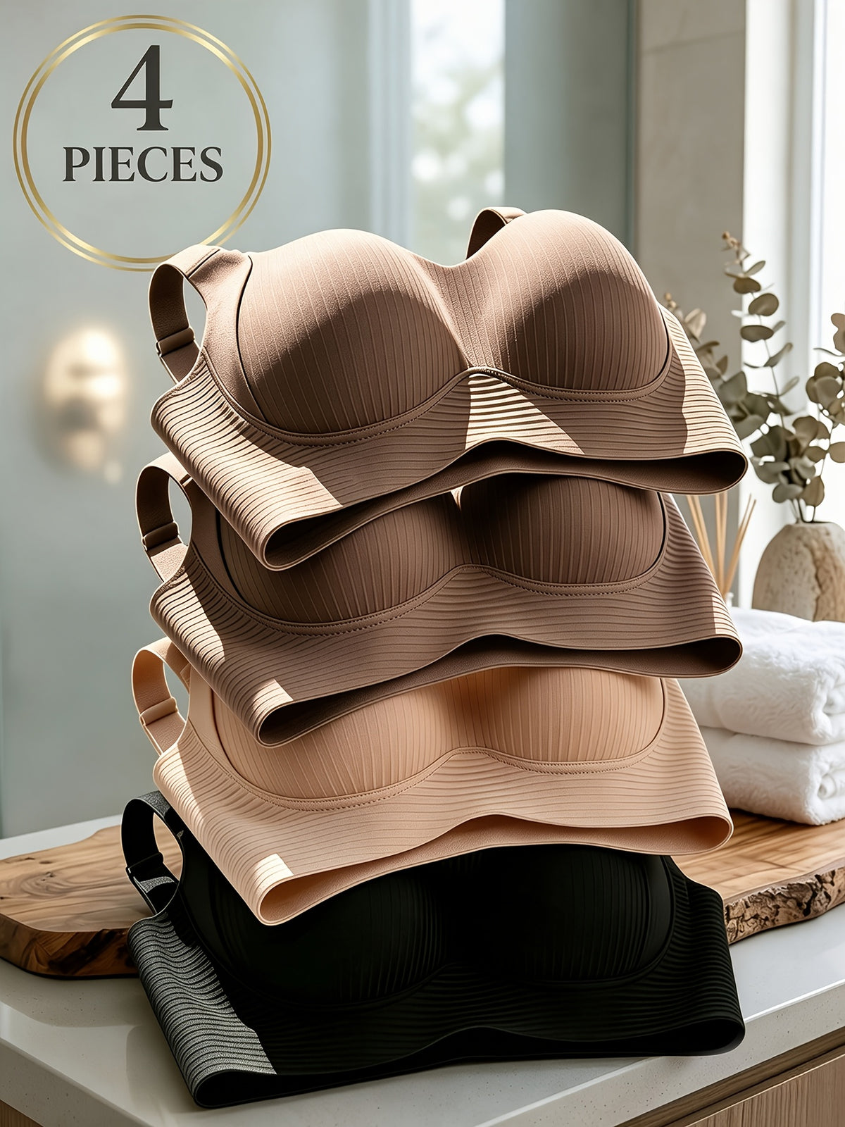 4pcs Women's Wireless Push Up Bralette - Wire-Free Back Smoothing Seamless Bras with Wide Adjustable Straps, Soft Breathable Non-Detachable Cups Suitable for - product image 33