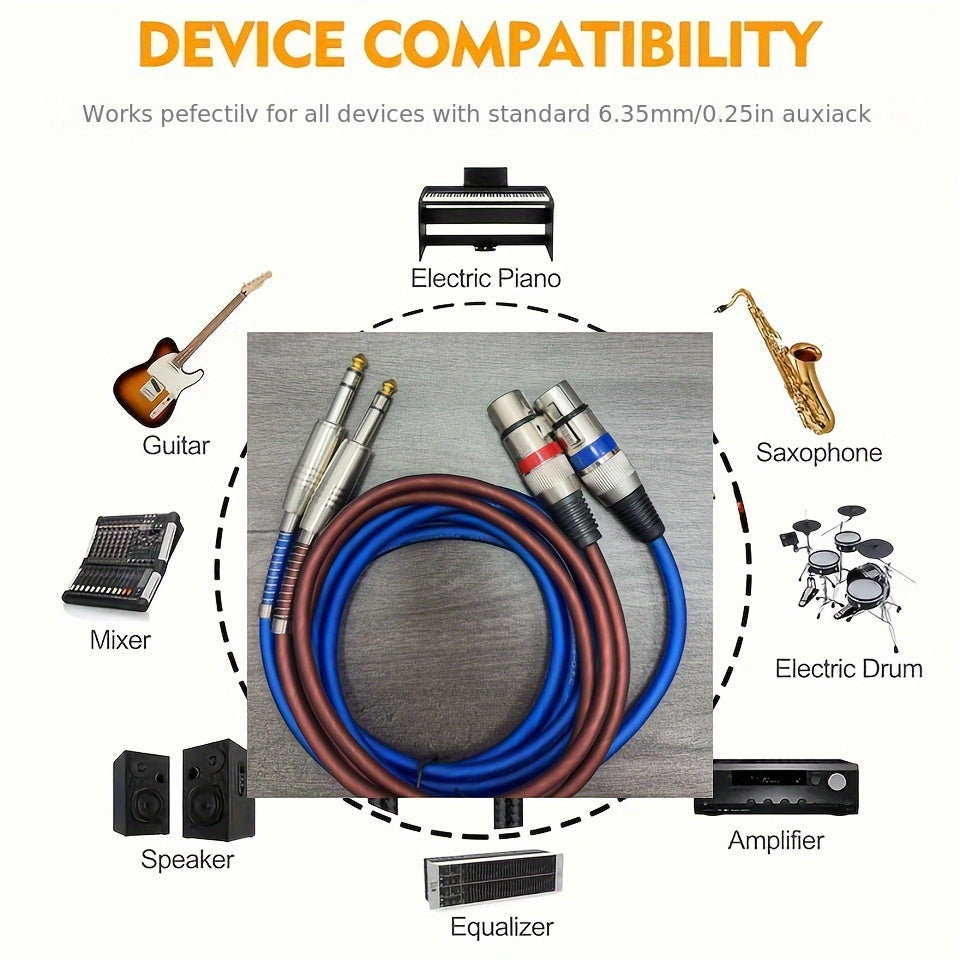 2-Pack High-Quality Blue-Brown 6.5mm to XLR Female Cable | Available in 3 Feet (1 Meter) and 10 Feet (3 Meters), Tinned Copper Core, Suitable for Microphone Mixers, Recording Studios, Stage Lighting