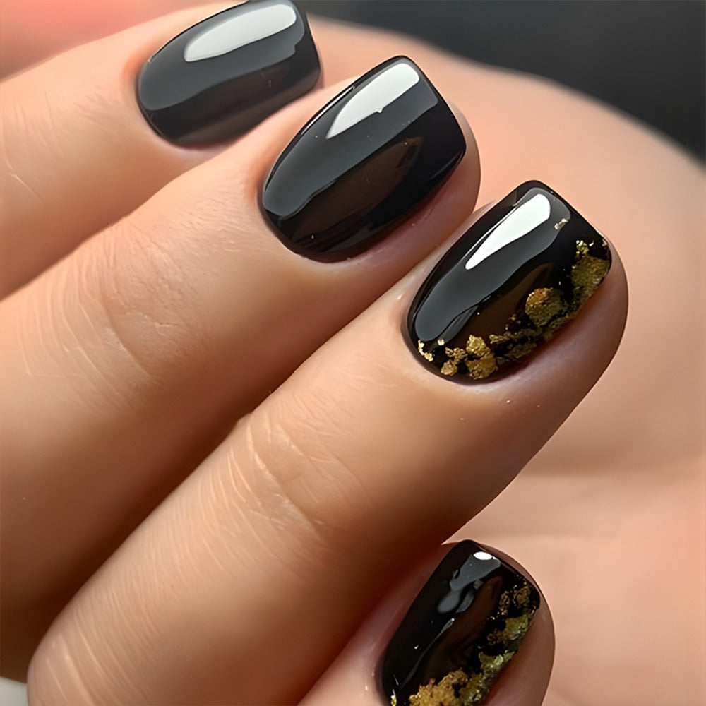 Black Press On Nails Short Square 96 Pieces – Ice Crack Crackle Design Glossy Full Cover Fake Nails for Women Girls | Edgy Alternative Nail Art Kit | Summer Party Concert Festival  - product image 6