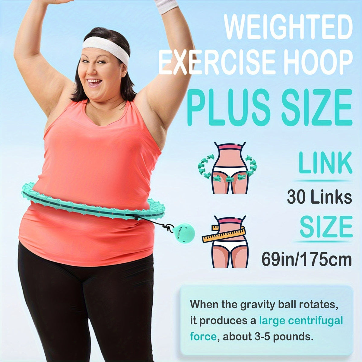 Weighted Hula Hoop Exercise Ring 69" | Smart Pilates Circle with 30 Detachable Knots, Plus Size Adjustable Fitness Hoop for Adults, Beginners & Core Workout