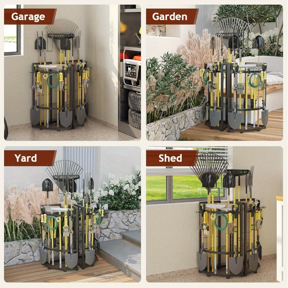Wall Mount Tool Organizer Rack - Heavy Duty Metal Garden Tool Storage with Hooks for Shovels, Rakes & Long-Handled Tools | Garage, Shed & Backyard Corner Utility Storage - product image 9