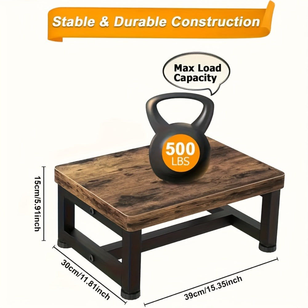 Step Stool Ladder Heavy Duty Steel Wood Frame Non-Slip Single Step for Adults Bedroom Kitchen Bathroom Small Spaces Sturdy Portable Bed Step Stool Solid Steel Frame High Bed Ladder - product image 2