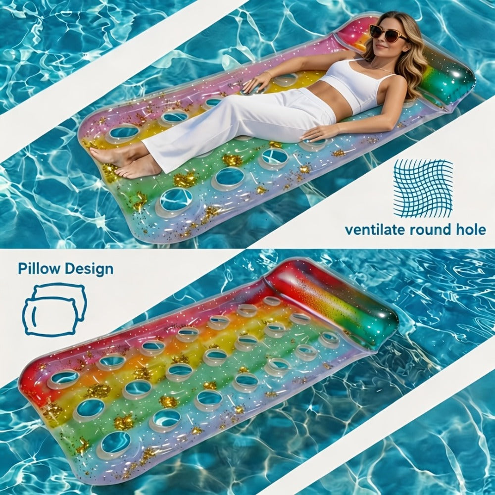 Inflatable Pool Float Sequin Gradient, Rectangular PVC Floating Bed with Ventilation Holes & Flash Gradient Colors, Buoyancy Water Lounge for Indoor Outdoor Pool Beach Lake - product image 4