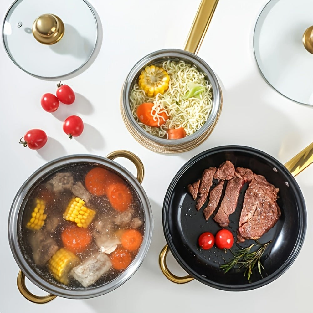 Non-Stick Cookware Set Pots and Pans 10 & 12 Piece – Heat-Resistant Frying Pan, Saucepan & Stewpot | Honeycomb Coating Stainless Steel Kitchen Cooking Set for All Stoves | Stylish  - product image 2