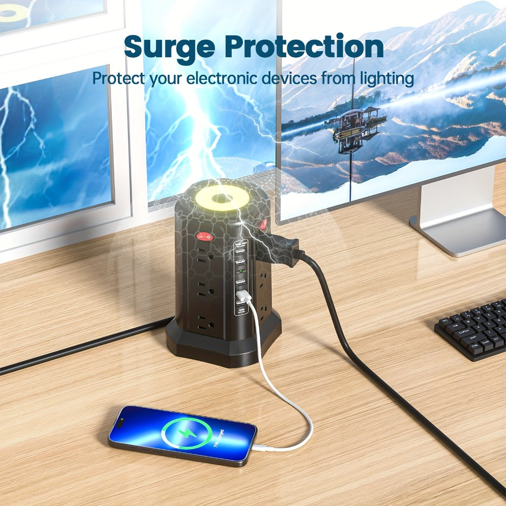 Surge Protector Power Strip Tower with 12 AC Outlets 5 USB Ports 8.8FT Extension Cord Night Light 4 Individual Switches Overload Protection for Home Office Desk Dorm Room - product image 10