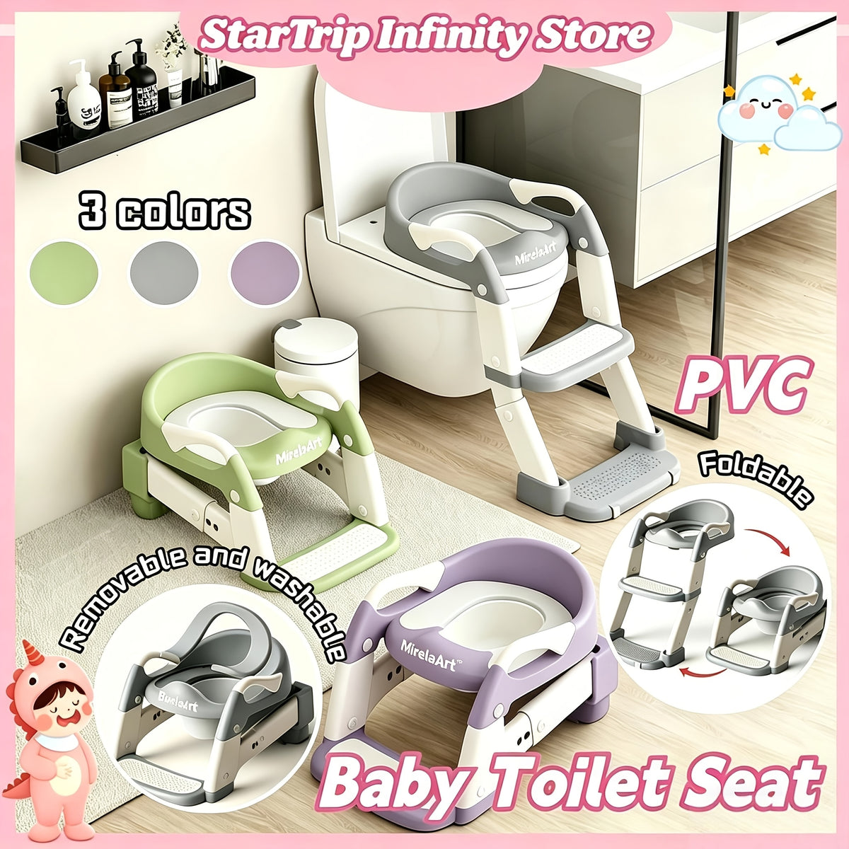 Potty Training Seat With Step Stool Ladder, Potty Training Toilet For Boys Girls Kids, Potty Chair Adjustable Potty Seat For Toilet With Anti-Slip Wide Steps - product image