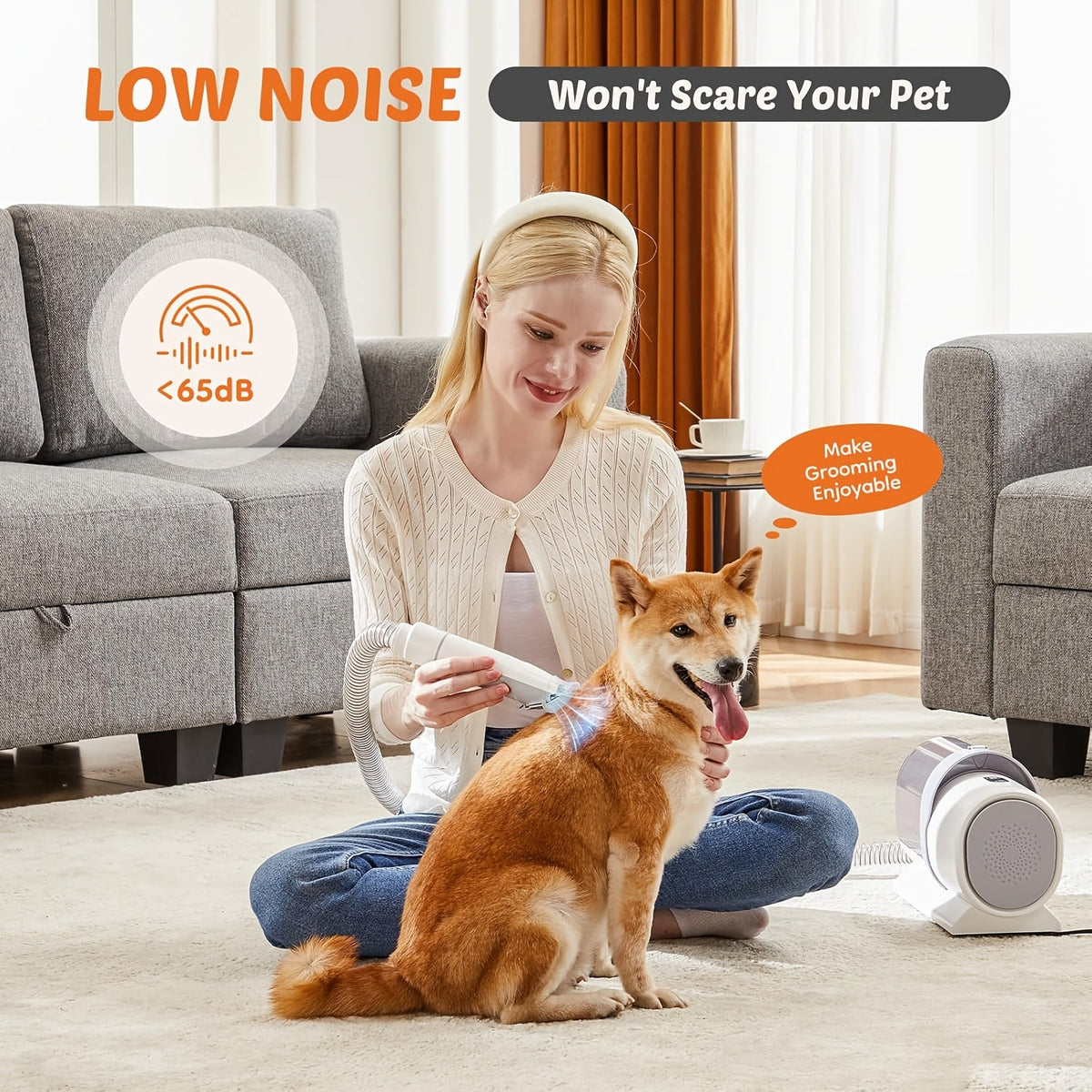 5-in-1 Grooming Kit for Dogs & Cats, 3 Suction Modes, Low-Noise, 5 Grooming Tools, Hair Clipper & Vacuum All-in-One – Pet Grooming Vacuum Cleaner with Cordless - product image 3