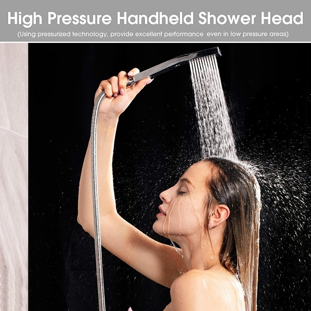 High Pressure Rainfall Shower Head Handheld Combo 4-Spray Modes 10 12 Inch Adjustable Extension Arm 78-Inch Hose Adhesive Holder Wall Mount Chrome Black Bathroom - product image 2