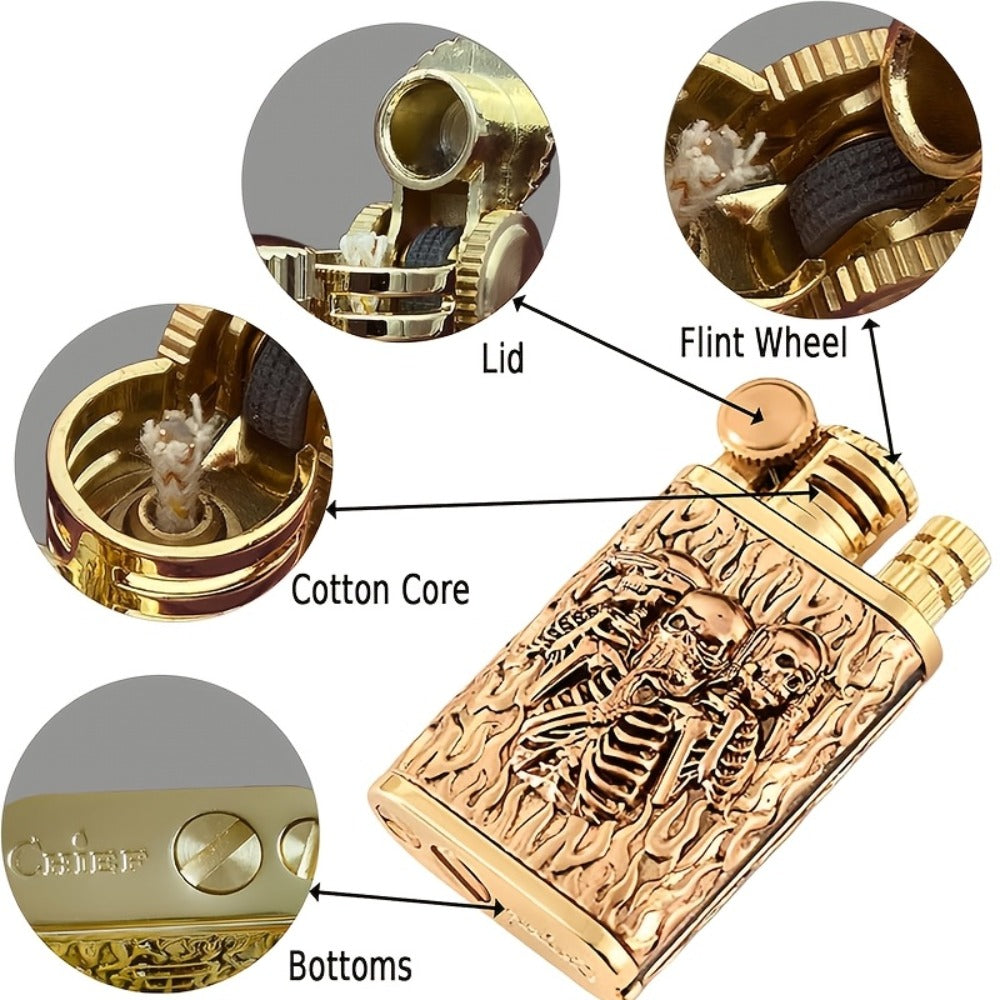 Kerosene Lighter 2-in-1 Permanent Match Flint Wheel Refillable – Golden Windproof Pocket Lighter with Built-In Match Strike, Unique Gift for Men, Father’s Day & Outdoor Use - product image 2