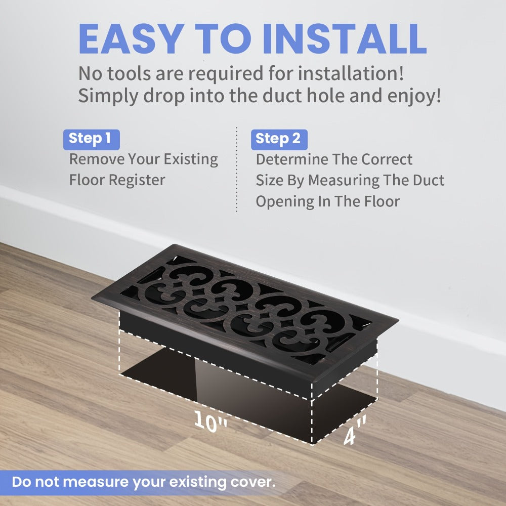 Floor Vent Register Cover 4x10 Inch Heavy Duty Walkable Steel Decorative Air Vent Grille Adjustable Airflow for Home HVAC 2-Pack Savannah Boston Design Multi Finish - product image 10