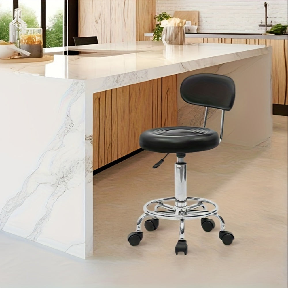 Cushioned Salon Stool with Backrest & Adjustable Height 18.9"-22.8" - Round 360° Swivel Chair for Hair Salon Spa Barbershop Office Home, Chrome Base, Black - product image