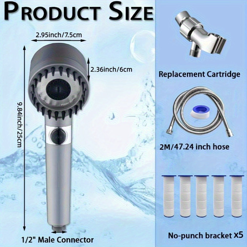 Filtered Handheld Shower Head High Pressure 4 Spray Modes ON/OFF Switch with Hose 5 Filter Elements Pet Shower - product image 2