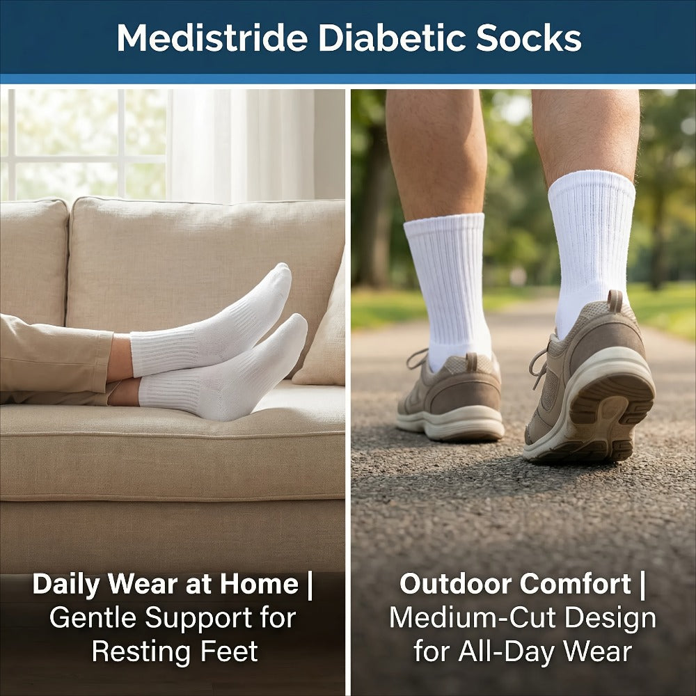 Multicolor Diabetic Crew Socks 12 Pairs Cotton Non-Binding Neuropathy Seamless Cushioned Loose Fit for Men Women Sensitive Feet Edema White Black Grey Size 9-11 10-13 - product image 11