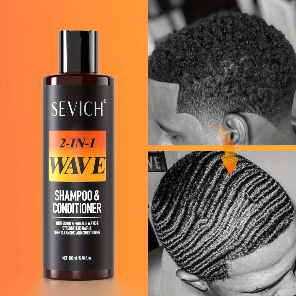 360 Wave Shampoo & Pomade for Men 2-in-1 with Biotin & Glycerin – Deep Cleansing Conditioning Formula, Strengthens Hair, Defines & Lays Waves, Durag Routine Compatible, 200ml - product image