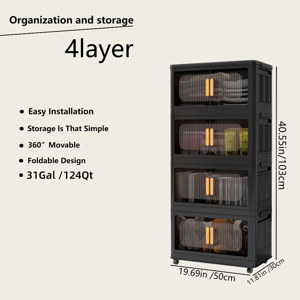 Rolling Storage Cart 4 5 Tier Double Door Collapsible Stackable Plastic Organizer with 360 Lockable Wheels Space Saving Bin for Dorm Office Closet Bedroom Garage Gym - product image 4