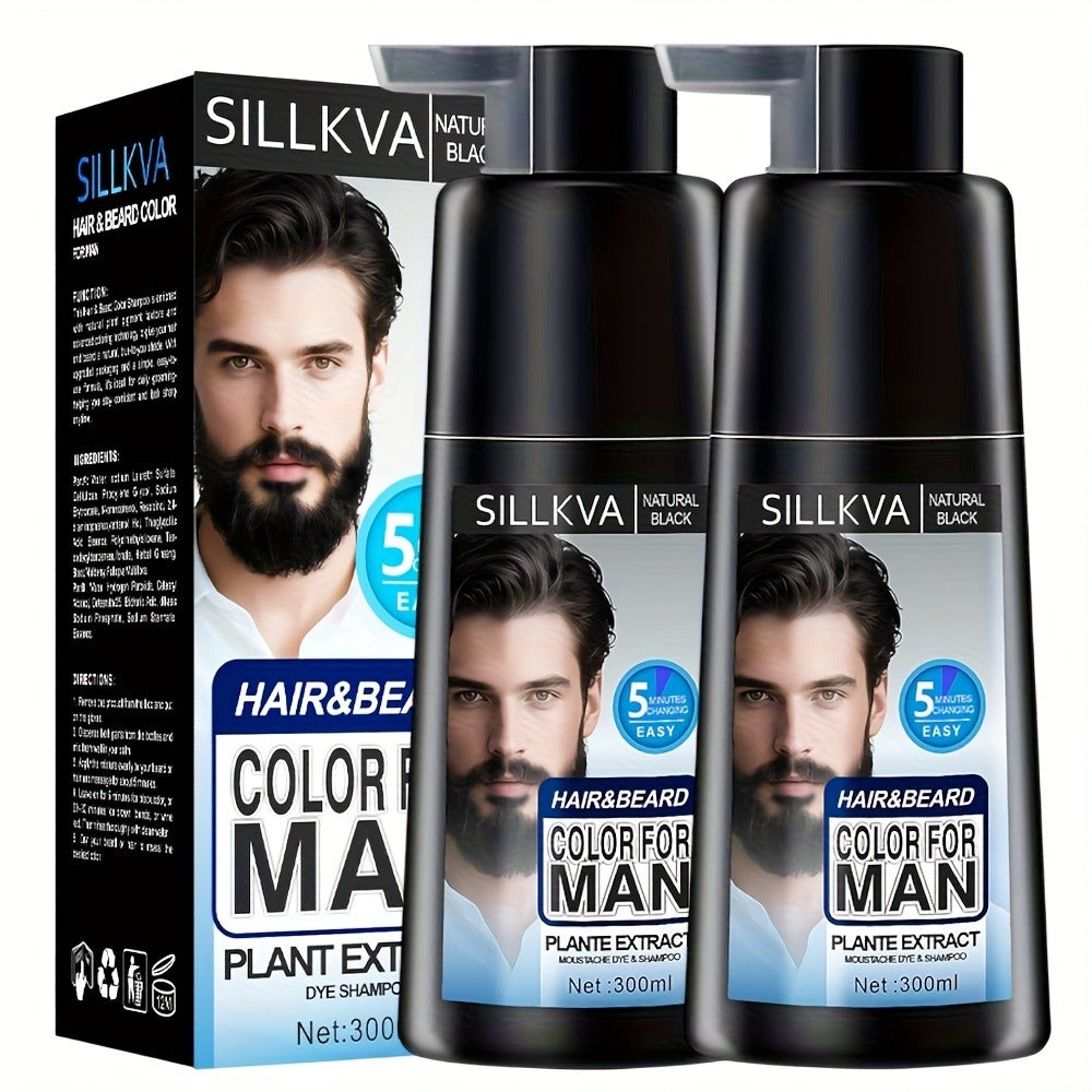 Men's 3-in-1 Black Hair & Beard Dye Shampoo — 8-Minute Gray Coverage, Ammonia-Free Long-Lasting Natural Color, Shampoo + Hair Dye + Beard Dye in One Step, All Hair Types, 10 oz, 1  - product image 3