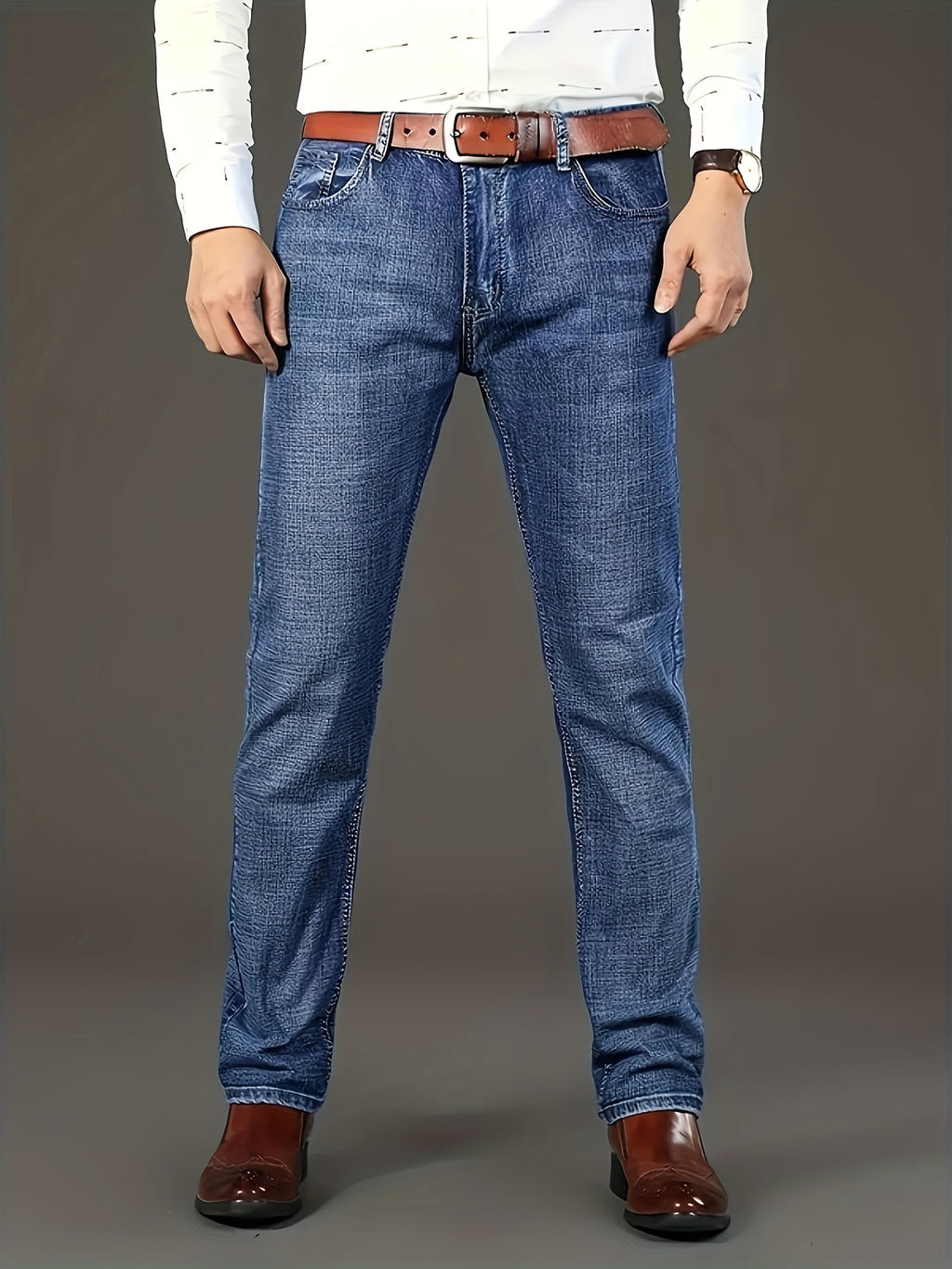 Mens For Jeans Men's Solid Denim Jeans, Light Business Style Slightly Stretch Straight Leg Pants For Outdoor Casual Daily Pantalones Para Hombres Mens Clothes - product image 4