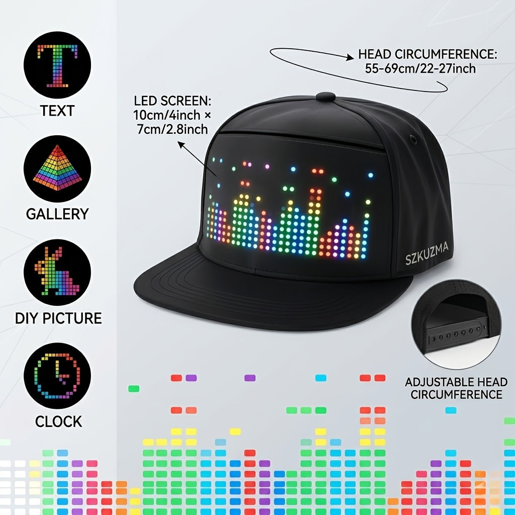Programmable LED Hat with APP Control | Custom Text, Animation & Graffiti Display, USB Rechargeable, Adjustable Fit for Men & Women, Glowing Light-Up Cap for - product image