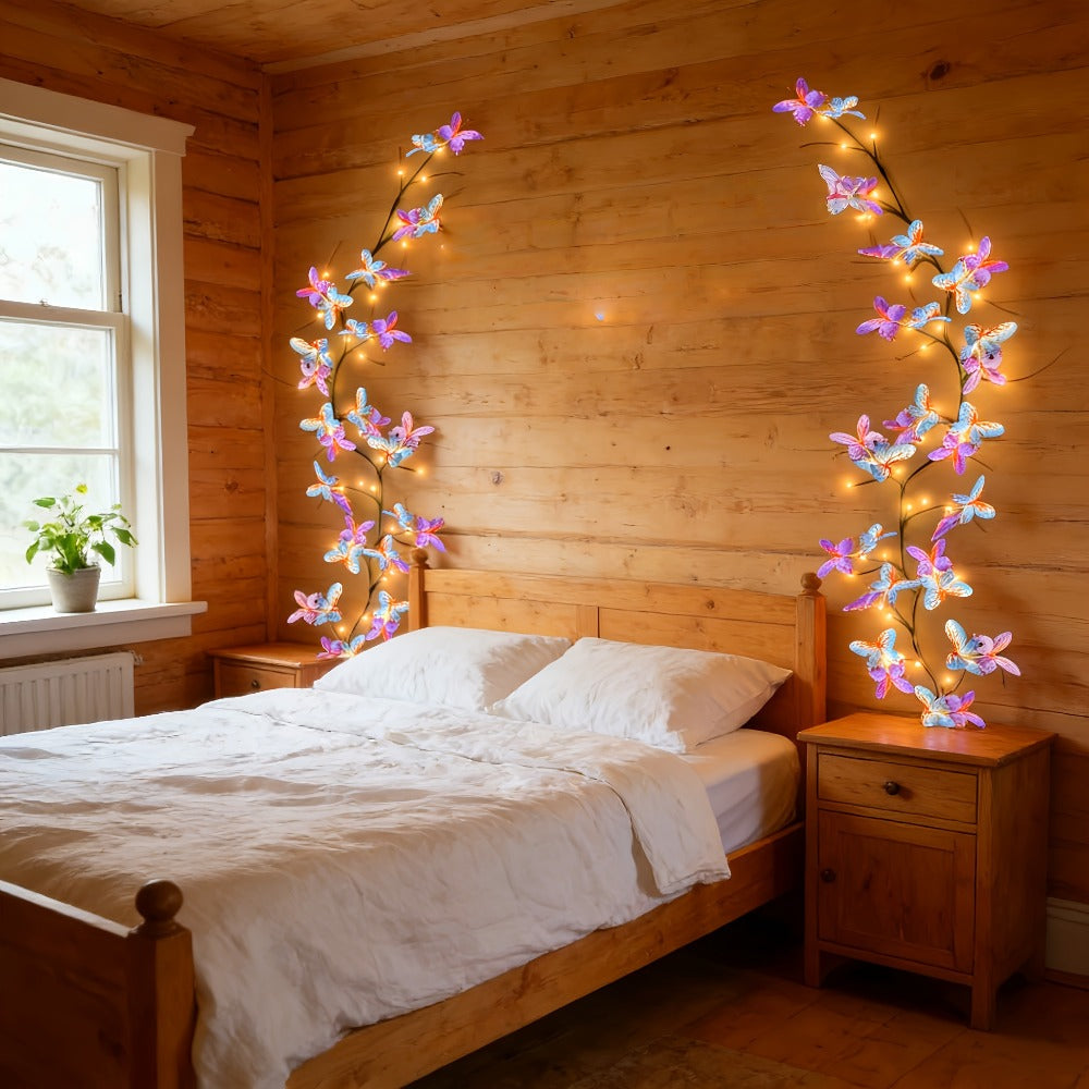 Butterfly Branch String Lights – 30 LED Vine Fairy Lights with Artificial Purple-Blue Butterflies, 8 Lighting Modes, USB Powered Warm White, Boho Wall Decor for Bedroom Wedding Bir - product image 5
