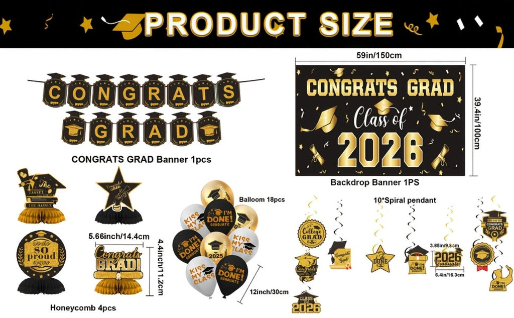 Complete Set with Backdrop Banner Hanging Swirls Balloons & Honeycomb Supplies, 6 Color Options Purple Maroon Blue Red Green Gold | Class of 2026 Graduation - product image 16