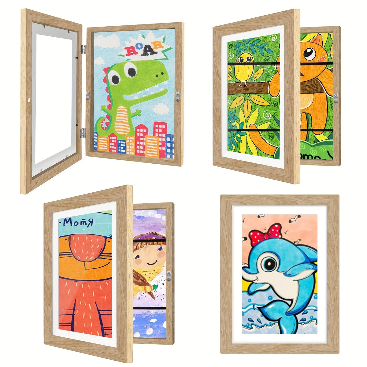 Kids Artwork Frame Front Opening Changeable 8.5x11 Children Art Display Picture Frame Holds 100+ Pieces for Drawing Crafts Photos 2 Pack 4 Pack Wood White - product image 15