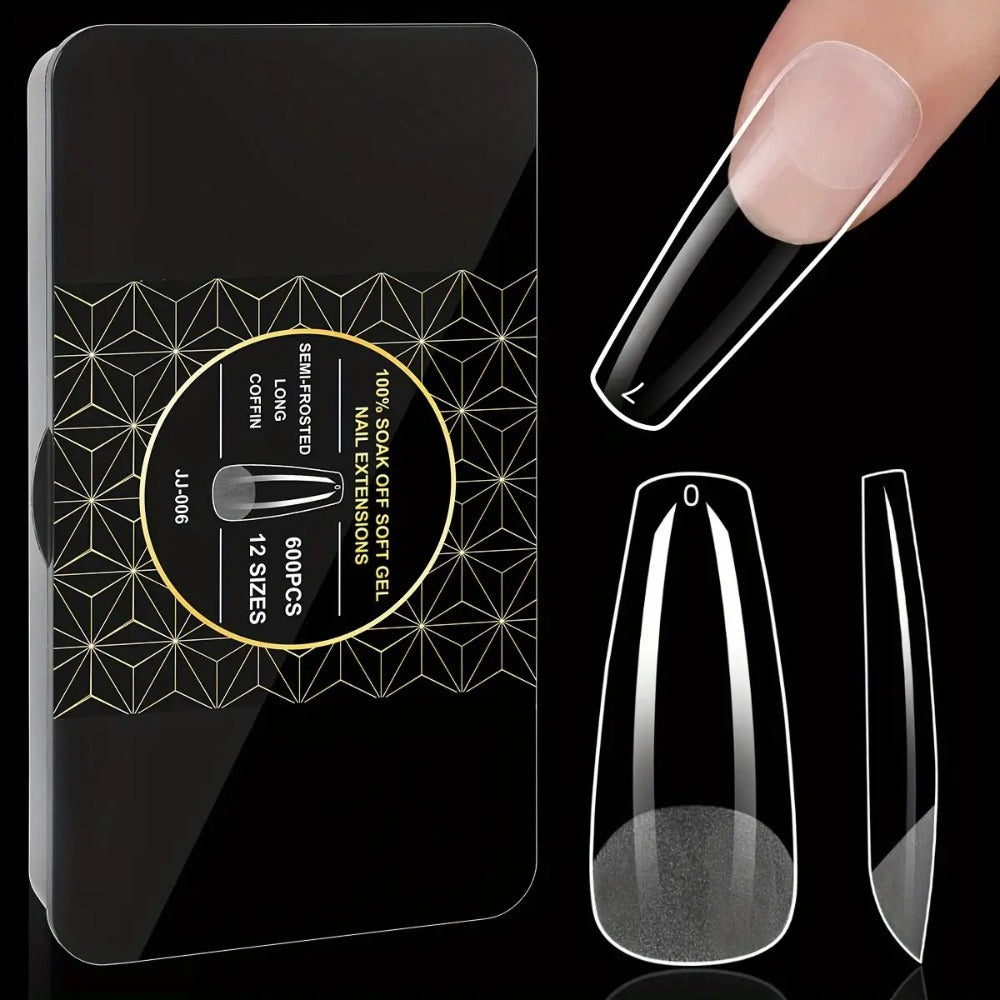 Gel Nail Tips 600 Pieces Clear Crystal Full Cover Nail Extensions – Almond Oval Coffin Stiletto Square Short Medium Long Soft Gel False Nails for Salon & DIY Nail Art Women - product image 10