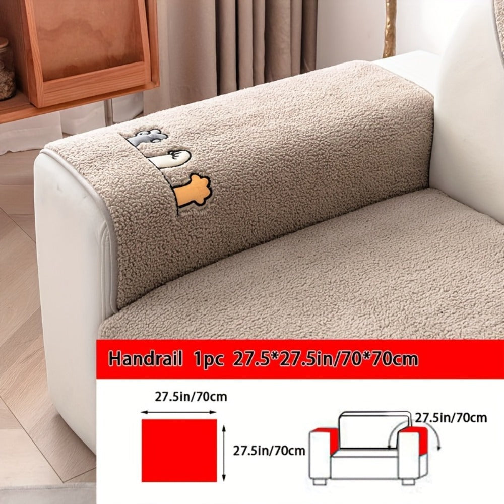 Plush Shearling Sofa Cover Non-Slip Pet-Friendly Couch Protector Animal Bone Embroidery Soft Warm for Living Room Bedroom Office 2 3 4 Seater - product image 25
