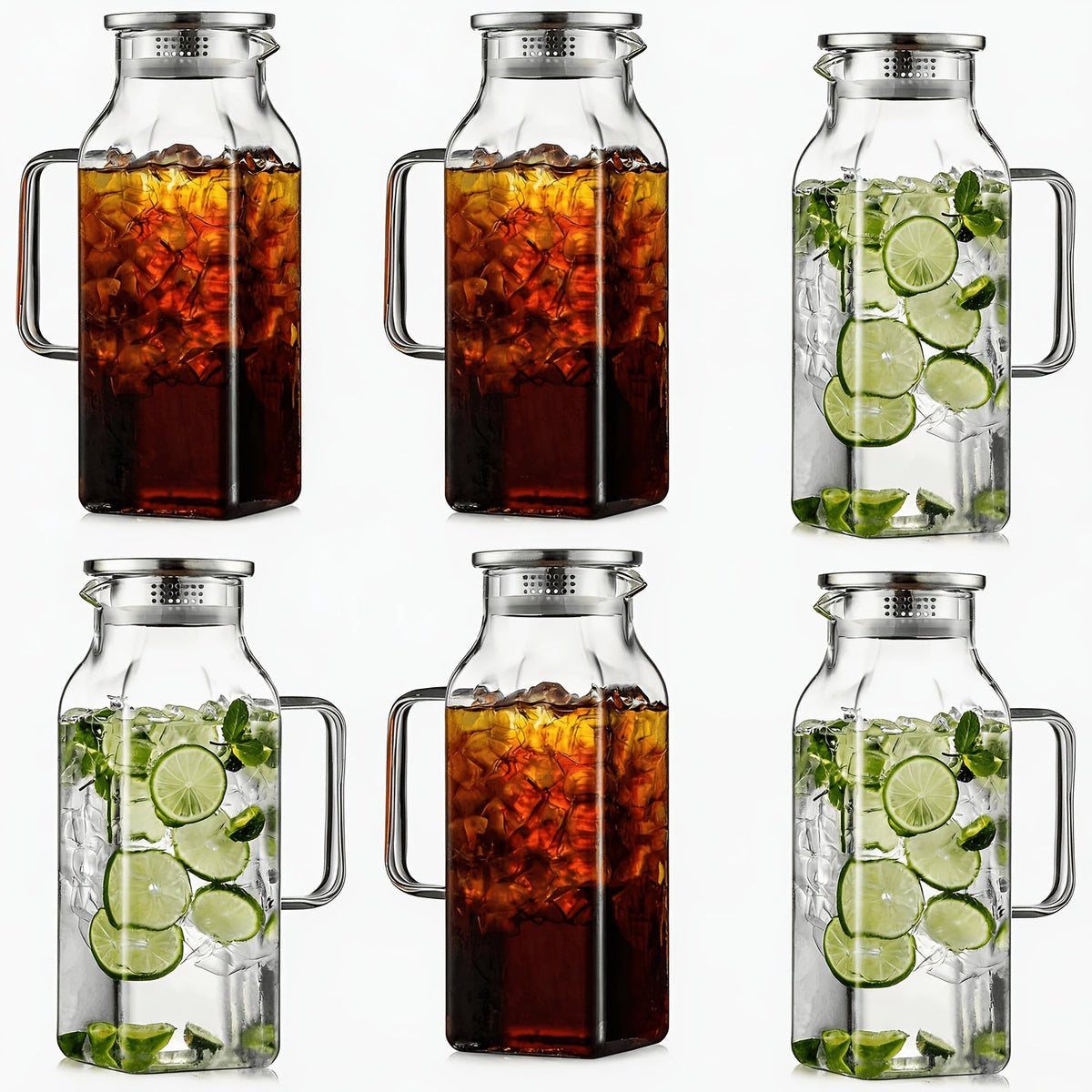 Glass Pitcher with Lid & Handle 68oz – Square Borosilicate Water Jug for Fridge – Heat Resistant Iced Tea Carafe, Cold Brew Coffee Server & Beverage Pitcher for Juice, Milk & Sangria