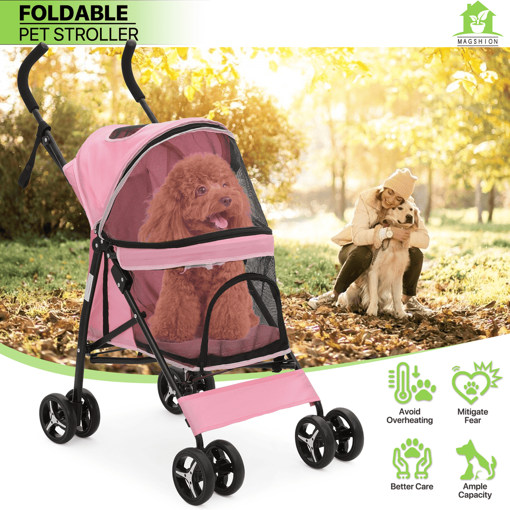 Pet Dog Cat Stroller with 4 Wheels | Foldable Jogger Pet Stroller for Small Medium Dogs & Cats up to 33 lbs, Breathable Mesh Windows, 360° Swivel Wheels, Cup - product image
