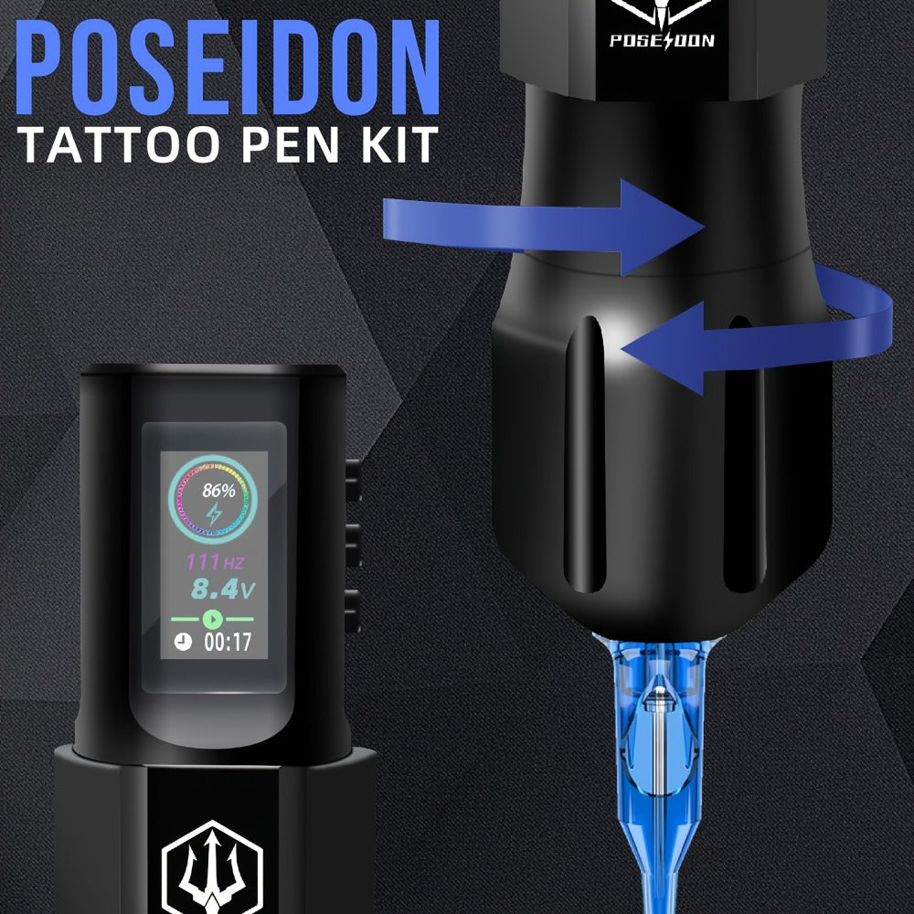 Professional Tattoo Machine Kit Wireless with LED Display - LTK08 Rotary Pen 20 Needles 11 Inks Practice Skin Carrying Bag Blue Soap Complete Tattoo Supply Set for Artists & Beginn - product image 5