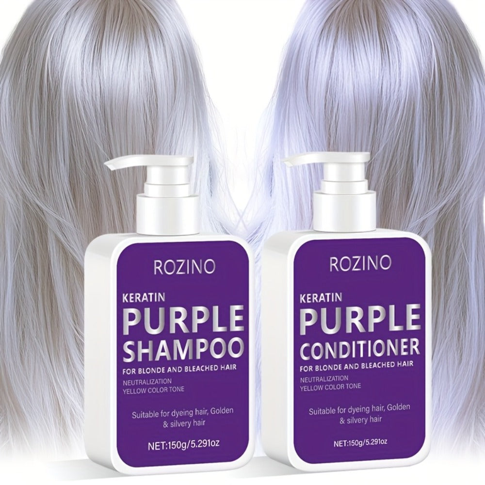 Purple Shampoo and Conditioner Set 2PCS for Blonde Silver Platinum Hair - Toning Brass & Yellow Neutralizer, Strengthens Roots, Improves Shine & Flexibility, Color-Treated Hair Car - product image
