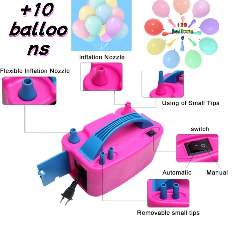 Electric Balloon Pump Double Nozzle 600W | Portable Fast Balloon Blower Inflator for Party Decoration, Birthday, Wedding & Events, 110V-120V, Multiple Colors with Optional Balloon Kit (Green, Rose Red, Pink, Blue, Orange)