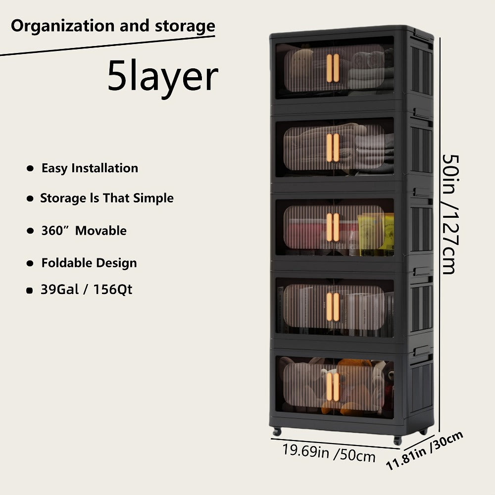 Rolling Storage Cart 4 5 Tier Double Door Collapsible Stackable Plastic Organizer with 360 Lockable Wheels Space Saving Bin for Dorm Office Closet Bedroom Garage Gym - product image 5
